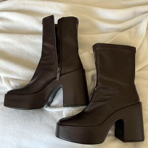 Zara platform boots size 37 dark chestnut brown